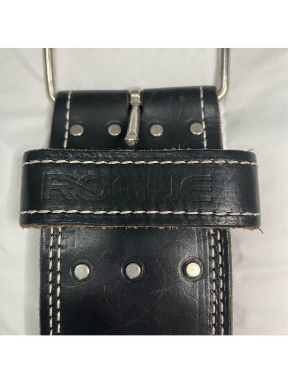 Rogue Black Leather Belt with White Contrast Stitching
